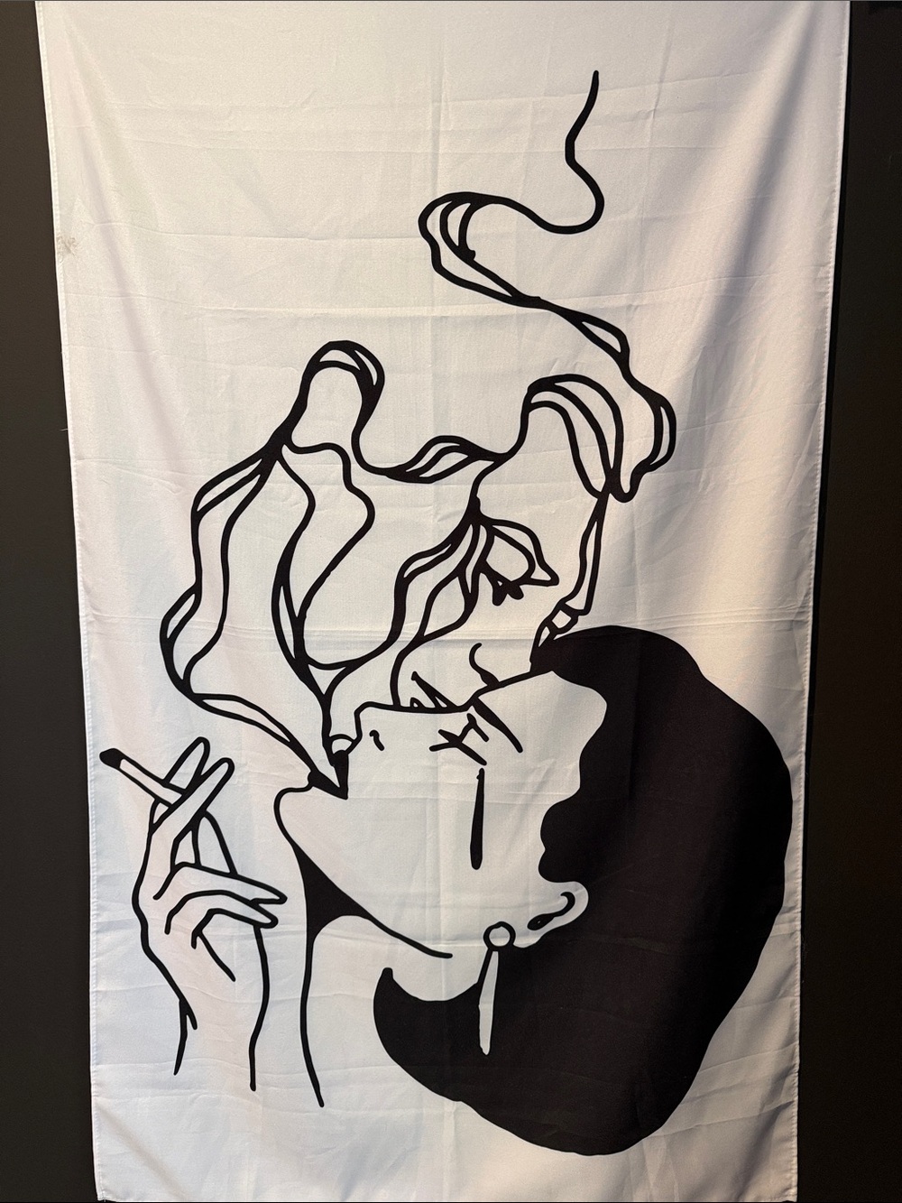 Johnny Bloom Black & White Smoking Silhouette Tapestry/Flag